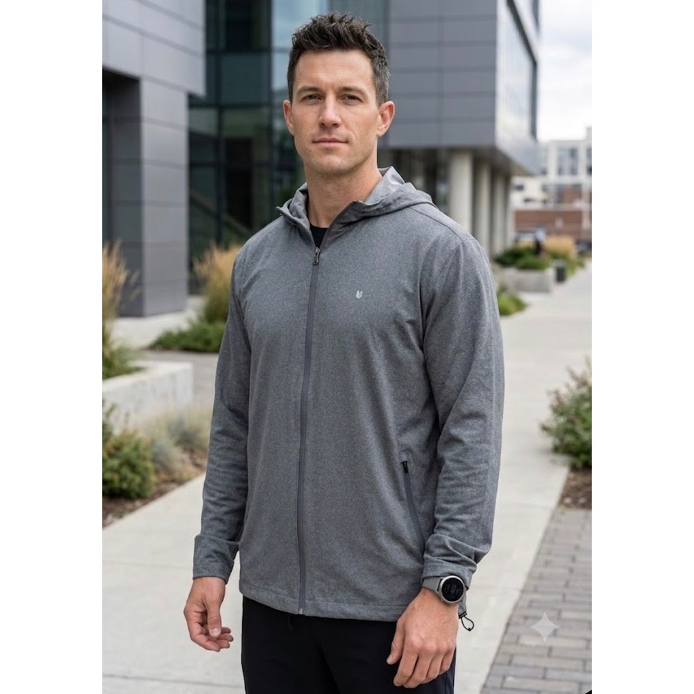 Linksoul Men's Gray Zip-Up Hooded Windbreaker